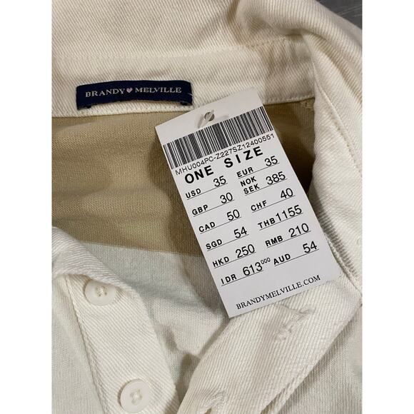 NWT Brandy Melville Beige & White Cropped Long Sleeve Rugby Polo OS 100% Cotton - Picture 6 of 7